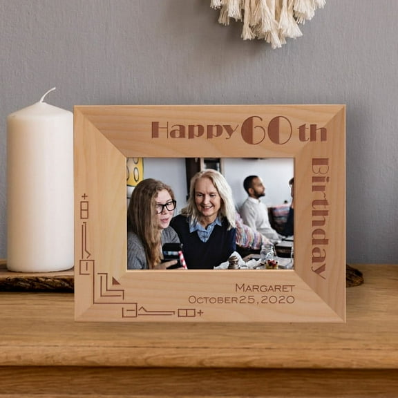 Happy 60th Birthday Personalized Wooden Frame-5" x 3 1/2" Brown Horizontal