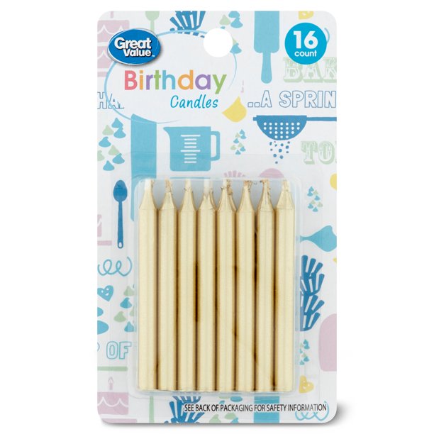 Great Value Birthday Candles, Gold, 16 Count
