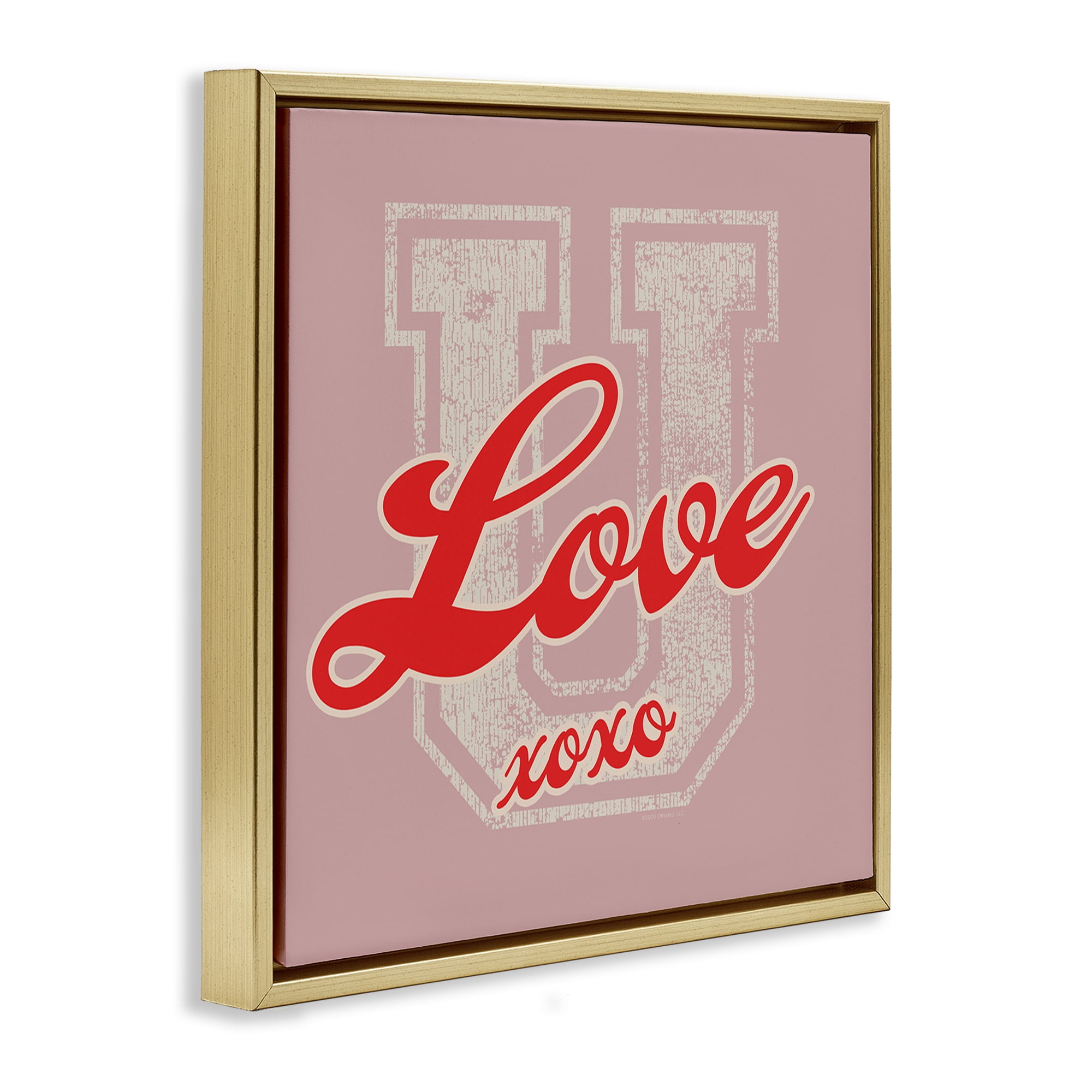 Stupell Industries Love U XOXO Varsity Text & Numbers Painting Gold Floater Framed Canvas Art Print Wall Art, 25 x 25