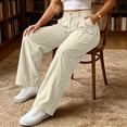 thumbnail image 4 of Inleife Women Solid Corduroy Cargo Pants High Waist Wide Leg Casual Trousers Elastic Drawstring Multi Pockets Daily Loungewear, 4 of 6
