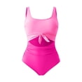 thumbnail image 4 of VISALY Women's One Piece Swimsuit Tummy Control High Waisted Slimming Ruched Bathing Suit Cutout Tie Knot Swimwear Slimming Square Neck Polka Dot Cutout One Piece Swimwear for Vacation Beach Pink Xl, 4 of 4