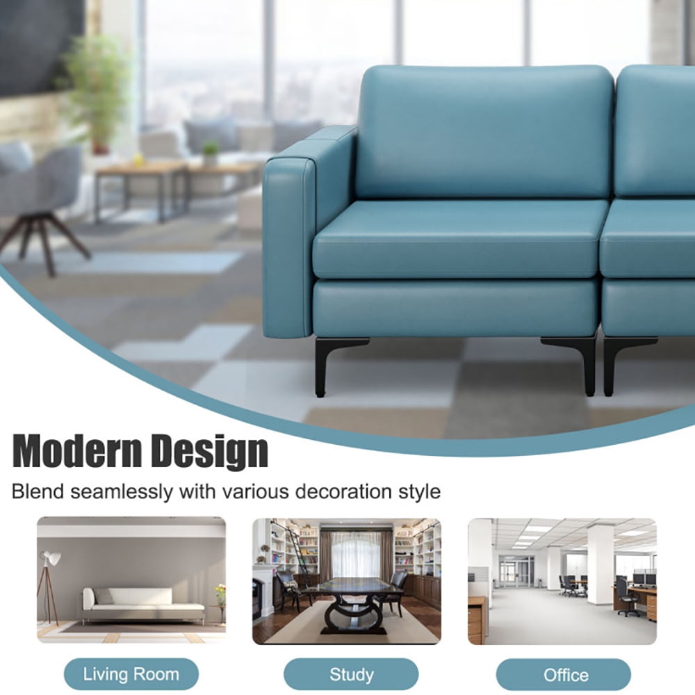 Finihen Sectional Sofa Couch, 3-Seat Sectional Sofa Couch with Armrest Magazine Pocket and Metal Leg, for Living Room, Bedroom, Blue Finihen Sectional Sofa Couch, 3-Seat Sectional Sofa Couch with Armrest Magazine Pocket and Metal Leg, for Living Room, Bedroom, Blue