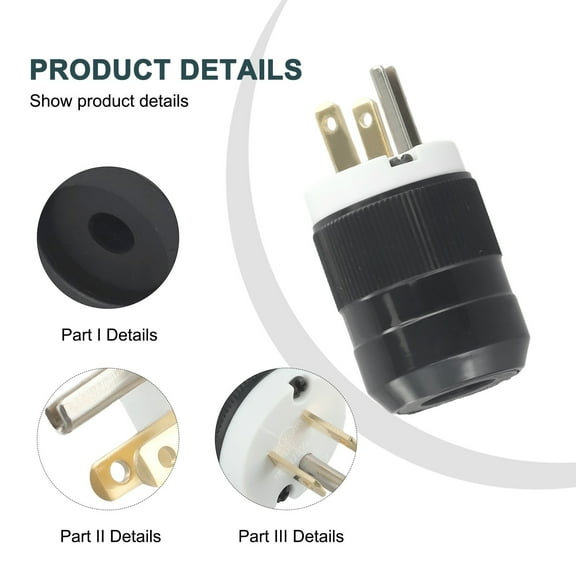 Nema 5-15P 15A 125V Straight Blade Male Replacement Plug Heavy Duty Nylon Industrial Generator Control Nema Power Plug Socket Smile Home
