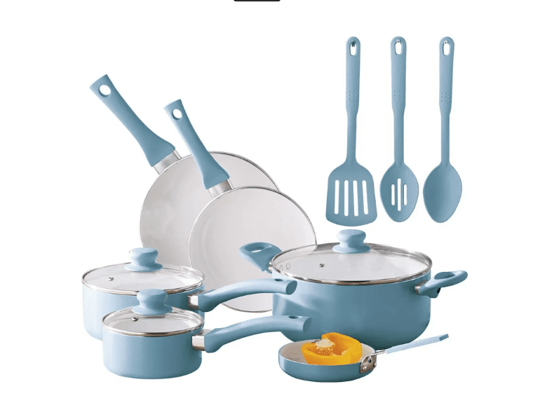 12pc Ceramic Cookware Set, Blue Linen