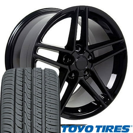 - OE Wheels 17 Inch Fit Corvette Camaro C6 Z06 Style Black 17x9.5 Rims and Toyo Tires SET