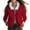 Red, variant on Women's Hooded Fleece Cardigan - Soft Fur Collar Sweater Jacket, Casual Warm Outerwear, Gray