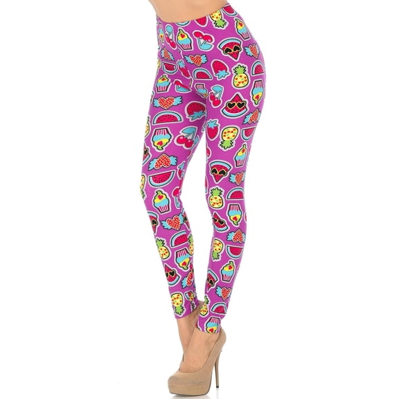 Buttery Soft Cartoon Fruit Leggings (One Size Regular,Fuchsia)
