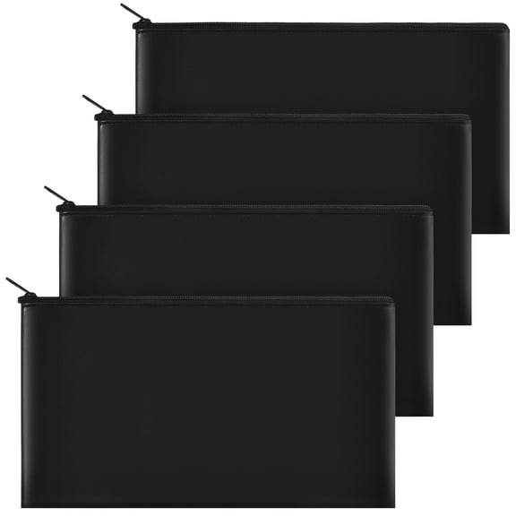 TickJOY 4 Pack Money Bags with Zipper, PU Money Pouch, Secure Bank Bag for Coins, Bills, Checks, Invoices, Cosmetics, Tools, Black