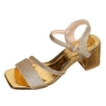 thumbnail image 5 of Rokment Womens Glitter Sequin Metallic Dressy Sandals Bling Square Toe Chunky Block High Heels Summer Dress Shoes for Bride Wedding Summer Gold Size 6, 5 of 7