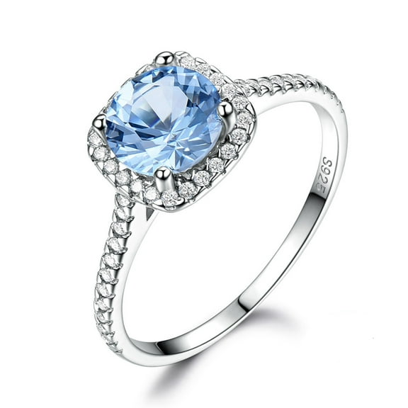 Halo Engagement Ring for Women Blue Topaz Sterling Silver Ginger Lyne Collection