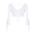 thumbnail image 3 of Kaerm Women Ballet Wrap Top Belly Dance V Neck 3/4 Sleeve Self Tie Shrugs Cardigan Top White One Size, 3 of 7