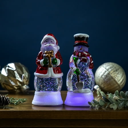 LED Lighted Color Changing Santa and Snowman Acrylic Christmas Snow Globes - 6.25" - Set of 2
