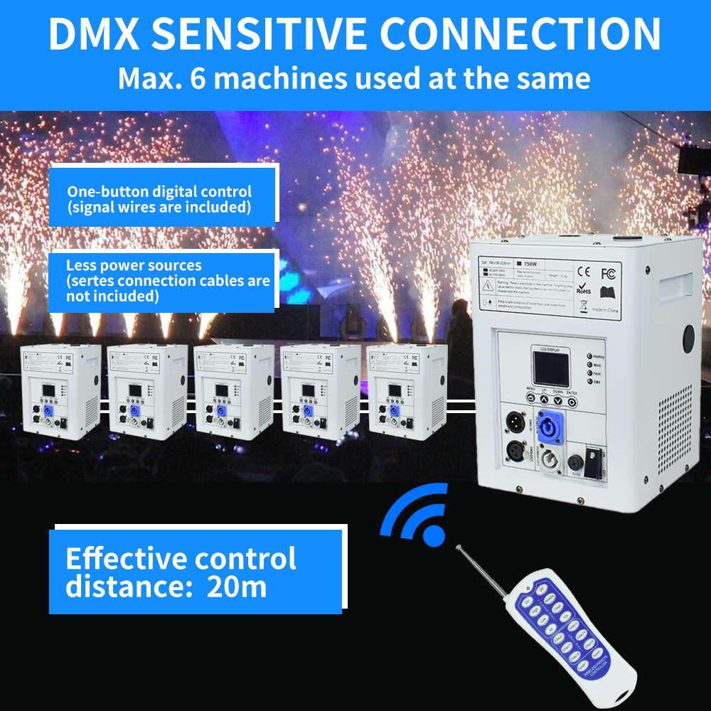 4PCS 750W Cold Spark Machine DMX512 Firework Machine 3-16ft Adjustable for Wedding Stage Party DJ Disco,White