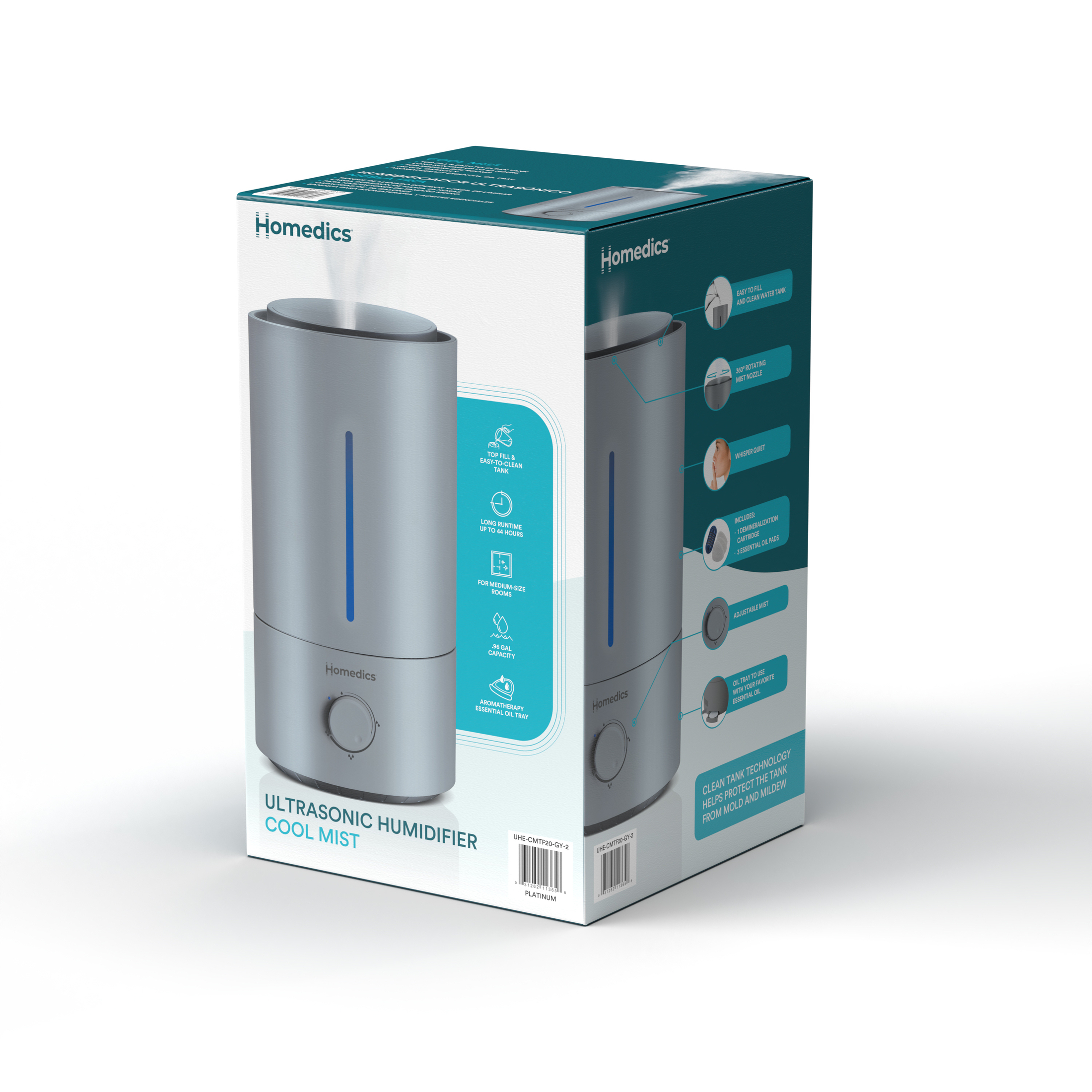 Homedics Ultrasonic Cool Mist Humidifier - Gray, 44-Hour photo 4