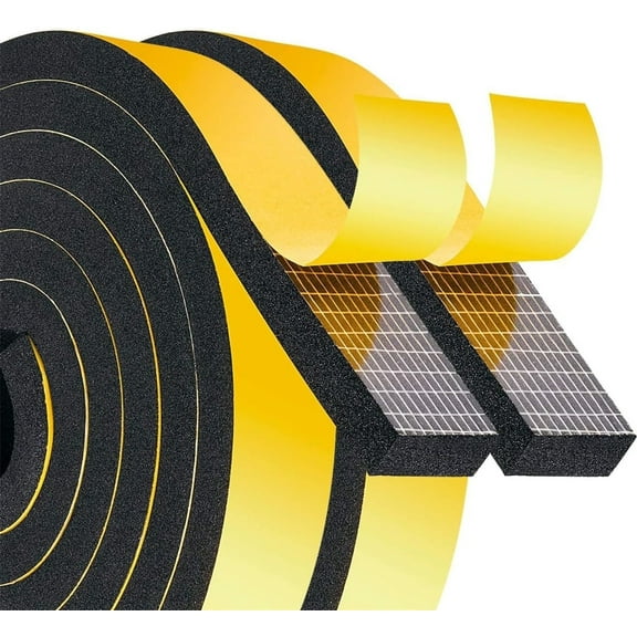 Weather Stripping Foam,Bexikou 2-Pack Foam Stripe with Adhesive,1 Inch Wide X 3/4 Inch Thick,Insulation Strips with Adhesive for Door & Automotive, Air Conditioner Seal (13 Feet Total, 6.5 Feet/Roll)