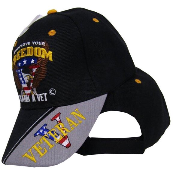 If You Love Your Freedom Thank A Vet Veteran Black Embroidered Cap CAP606 Hat