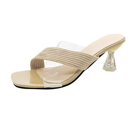 

iOPQO Women s sandals Summer Ladies Fashion Big Size Square Toe Open Toe Crystal Heel Sandals 4 Ronghua 411A Fashion Beige 39