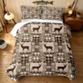 thumbnail image 2 of Manfei Vintage Elk Twin Quilt Set, Cottage Plaid Twin Coverlet Set, Brown White, Black Reversible, 2-Piece, 1 Bedspread and 1 Pillowcase, 2 of 7