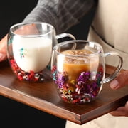 LILIANG Dry Flowers Double Wall Glass Coffee Mugs Clear Cups for Cappuccino Tea Espresso Latte Hot Beverages Glasses