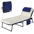 thumbnail image 2 of Outsunny Folding Chaise Lounge Pool Chair with 4-level Reclining Back, Outdoor Sun Tanning Chair with Cushion, Side Pocket, Headrest, Navy Blue, 2 of 9
