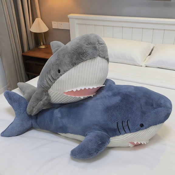 14 Inch Cute Shark Plush Doll Soft Stuffed Animal for Home Office Decoration and Friends Birthday Gift Blue with Skin-Friendly Fabric