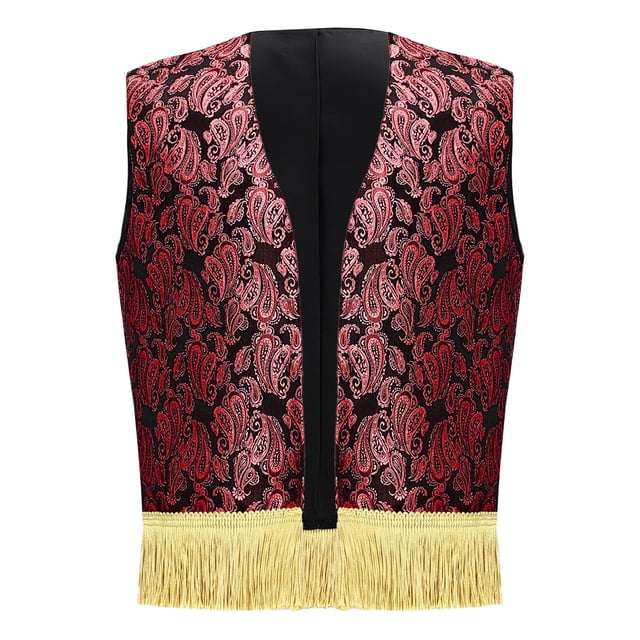 Moggemol Garçon Enfants Sans Manches Prince Arabe Gilet Gilet Jacquard Imprimé à Franges Camisole Noir Rouge 12