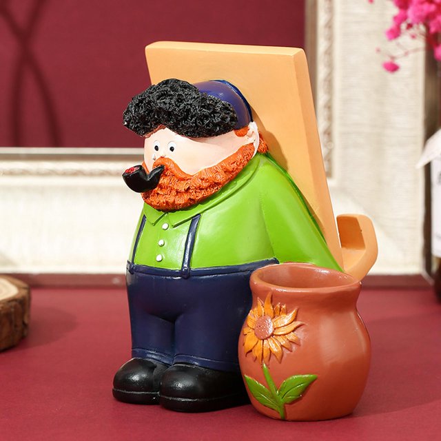 Dibujos animados creativos Artesanía de cumpleaños Soporte para teléfono Arte Escritorio Decoración Estatuas Estatuillas para comedor pintor verde perfecl titular de la pluma