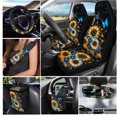 thumbnail image 2 of HUIACONG Sunflower Blue Butterfly Car Seat Covers Full Set 14 Pcs Universal Fit Washable Non-Slip Car Interior Accessories with Steering Wheel Cover Seat Belt Pads Armrest Cover, 2 of 7