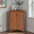 thumbnail image 2 of Tcbosik Floor Standing Corner Cabinet, Modern Farmhouse MDF Storage Cabinet with 2 Doors and Adjustable Shelves, Multipurpose Organizer for Bathroom or Living Room, Walnut, 2 of 10