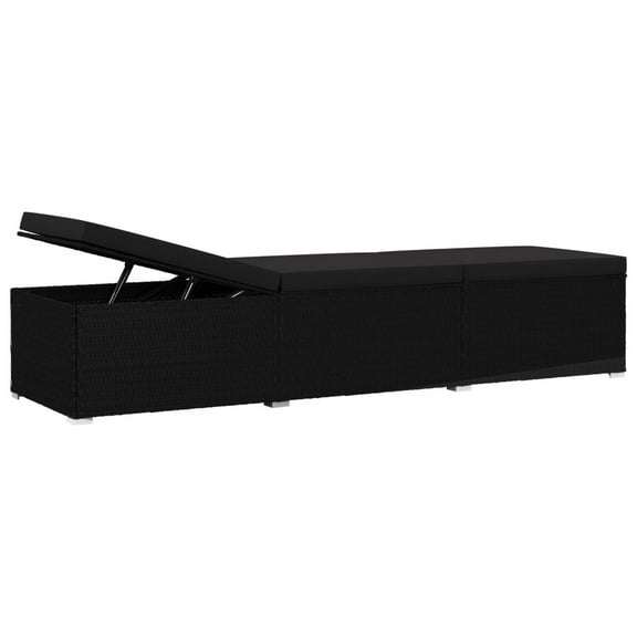 Outdoor Chaise Sun Lounger with Cushion, 77 Inch Black Poly Rattan