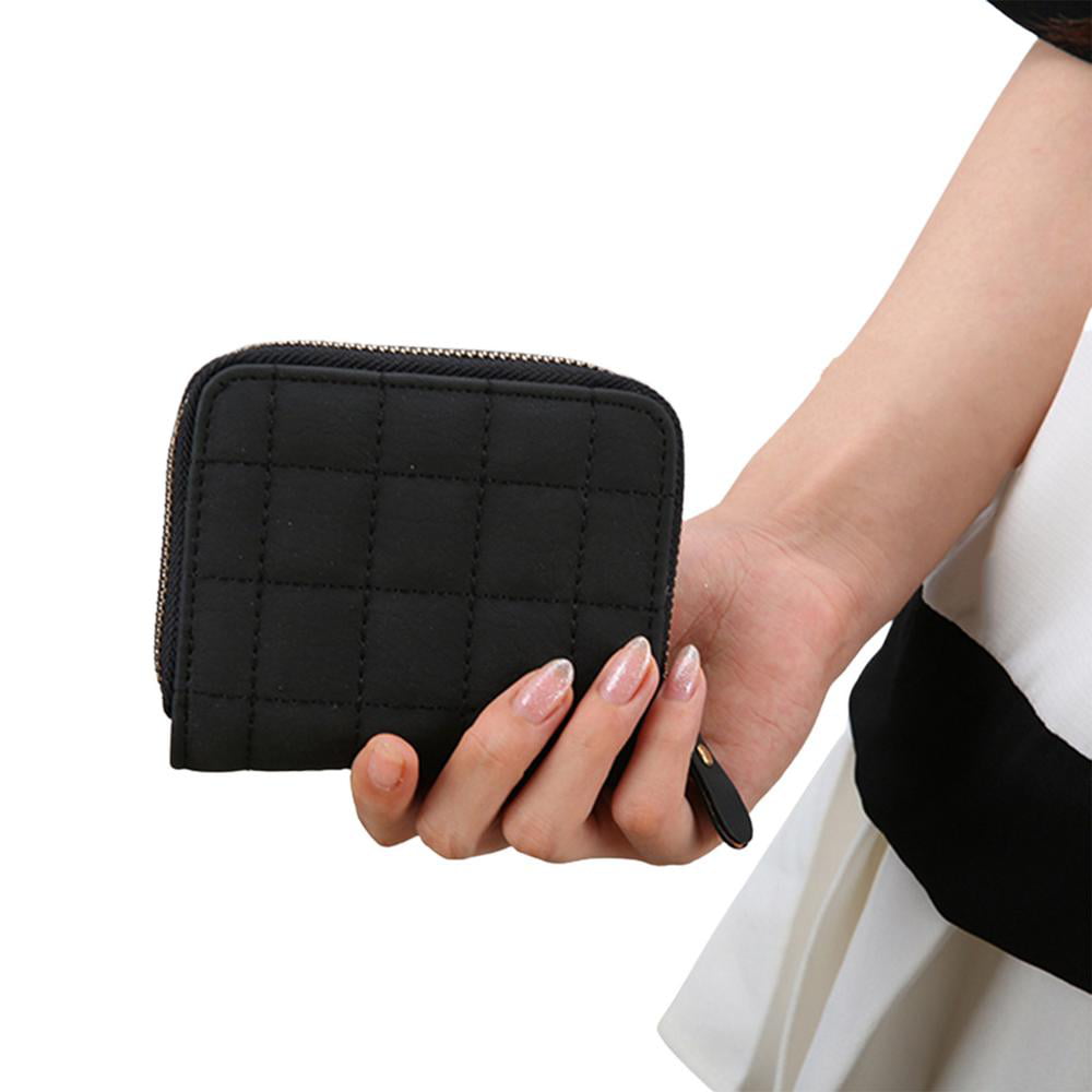 Women Square Wallet Zipper Lattice PU Leather Mini Small Bag Coin Purse Holders 