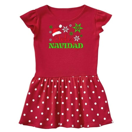 

Inktastic Feliz Navidad with Santa Hat and Green Snowflakes Gift Toddler Girl Dress