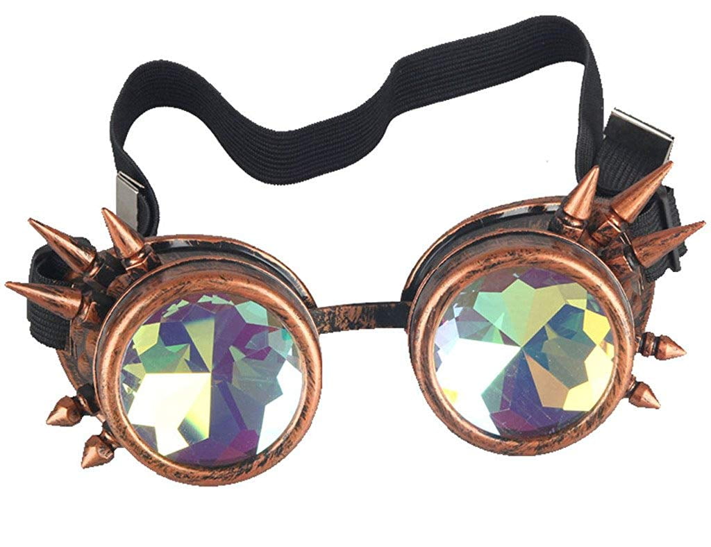 Kaleidoscope Rainbow Lens Glasses Vintage Steampunk Goggles Gothic Cosplay Props 