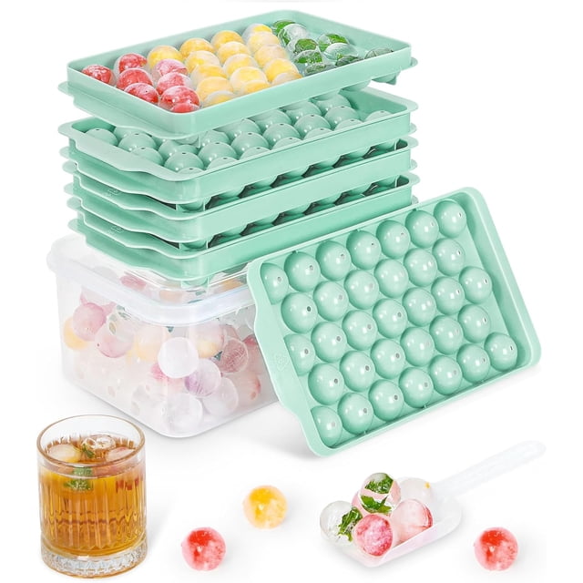 Optish 3 Pack Bacs à Glaçons pour Congélateur, 99 Pcs Bac à Glaçons avec Couvercle et Bac, Bacs à Glaçons Ronds pour Congélateur, Bac à Glaçons Rond pour Boissons Fraîches