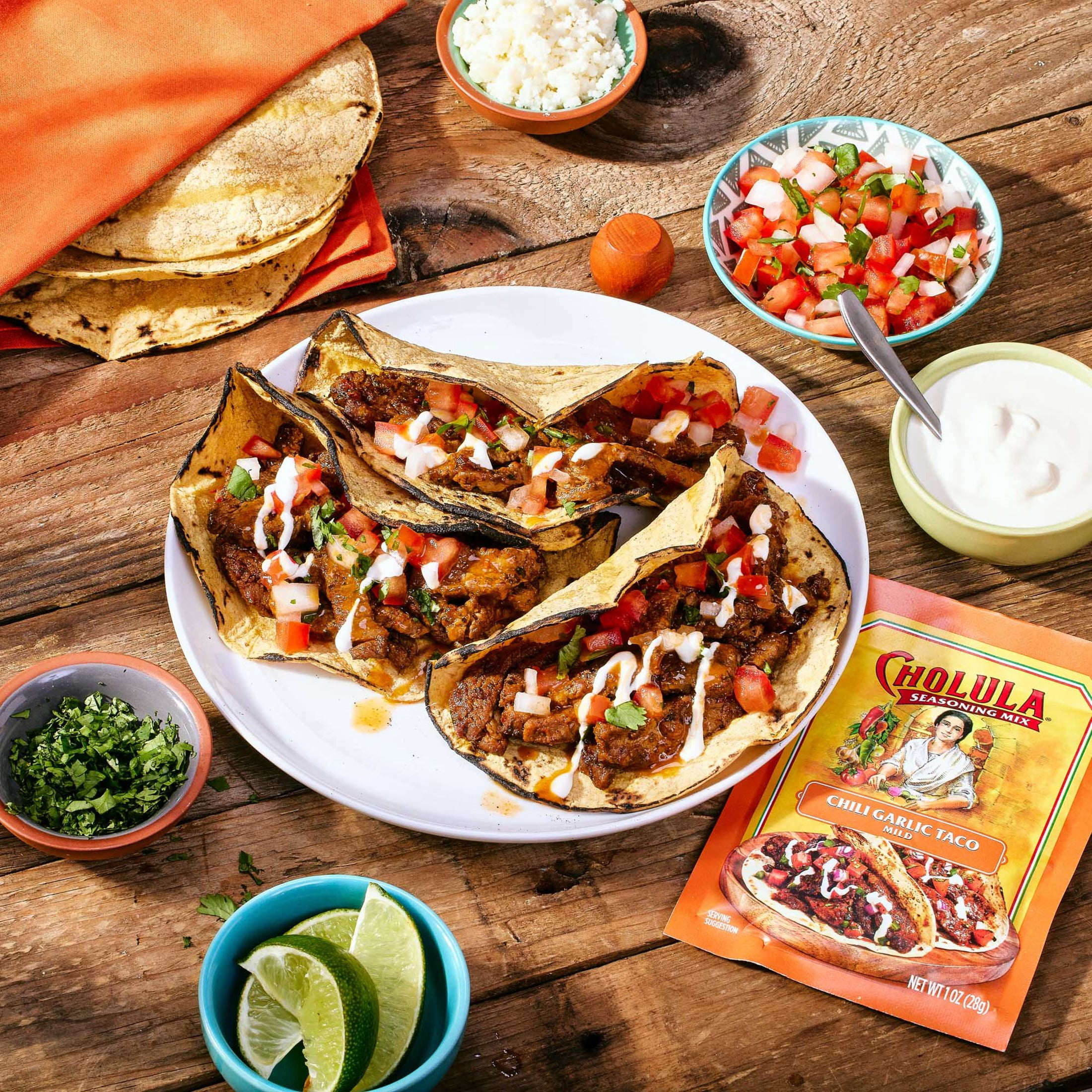 (2 pack) Cholula Chili Garlic Taco - Mild Recipe Mix, 1.0 oz Packet