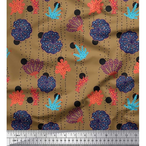 Soimoi Polyester Crepe Fabric Dot,Leaves & Floral Artistic Print Fabric by The Yard 52 Inch Wide