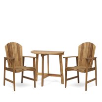 GDF Studio Perkins Outdoor Acacia Wood 3 Piece Adirondack Bistro Set with Half Round Table, Natural