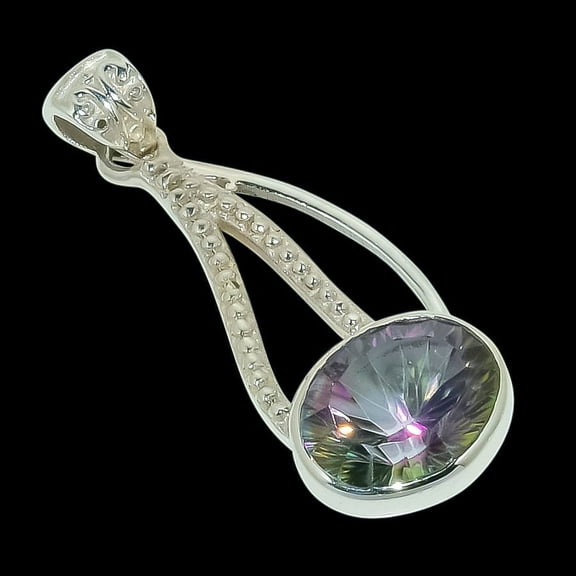 Natural Mystic Topaz Gemstone 925 Solid Sterling Silver Gift Pendant 1.50"