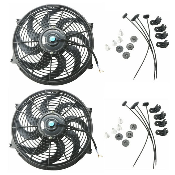 2x 14" inch Universal Slim Fan Push Pull Electric Radiator Cooling 12V Mount Kit