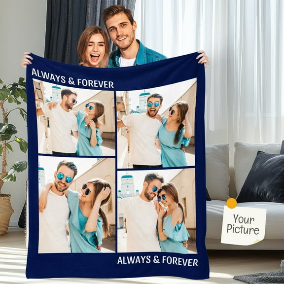 Custom Blanket with Photos Text Personalized Flannel Throw Blankets for Adult Birthday Christmas Halloween Fathers Mothers Valentines Day Gift - 30"x 40"