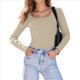 thumbnail image 2 of Camisas de Larga para Mujer, Blusas de Cuello Cuadrado, Blusas Básicas de Punto Acanalado, Conjuntos de Otoño, Ropa de Moda Crema M, 2 of 8