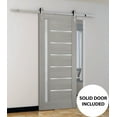 thumbnail image 4 of Sturdy Barn Door 30 x 96 inches Frosted Glass | Quadro 4088 Grey Ash | Top Mount Stainless Steel 6.6FT Rail Hangers Heavy Set | Solid Panel Interior Doors, 4 of 6