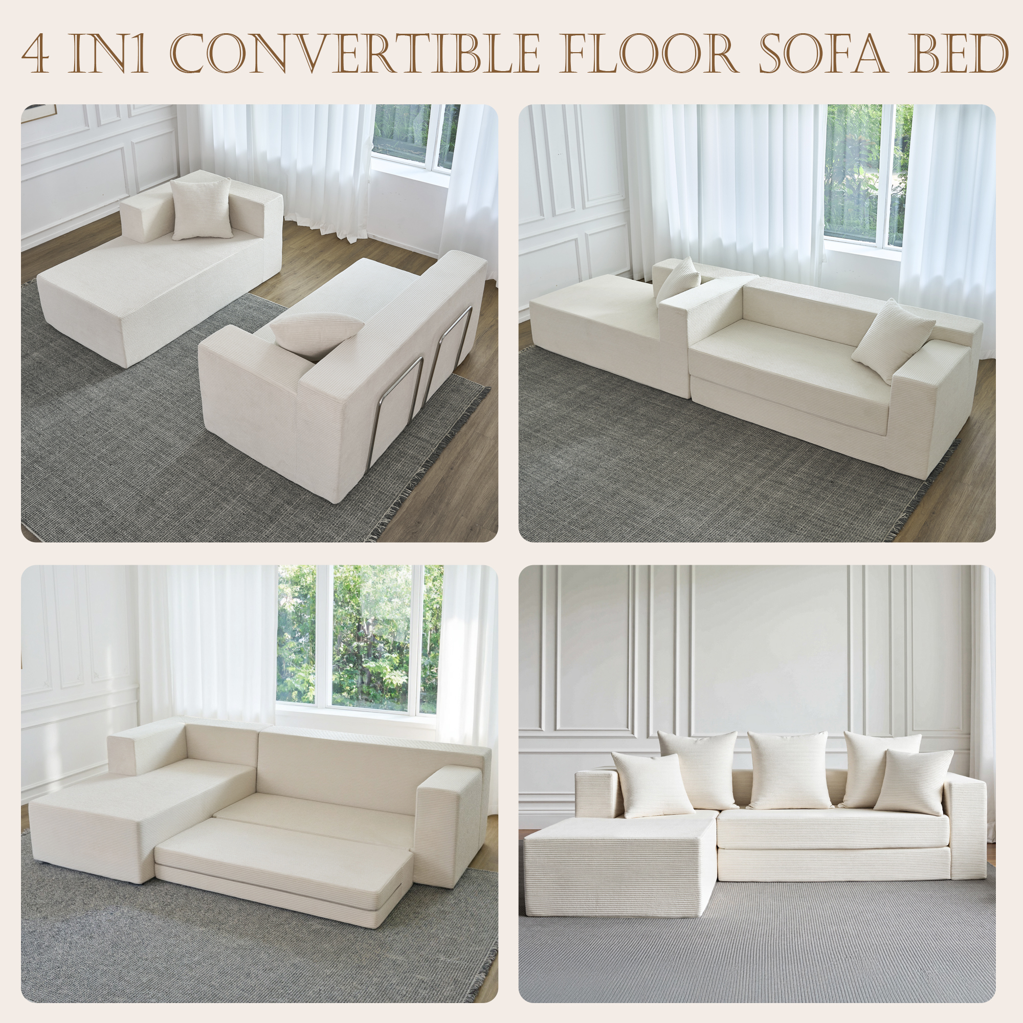 YINIX 106.5" Modular Sofa Couch for Living Room , Cloud L-Shaped  Sofa with Deep Seating Upholstered, Beige