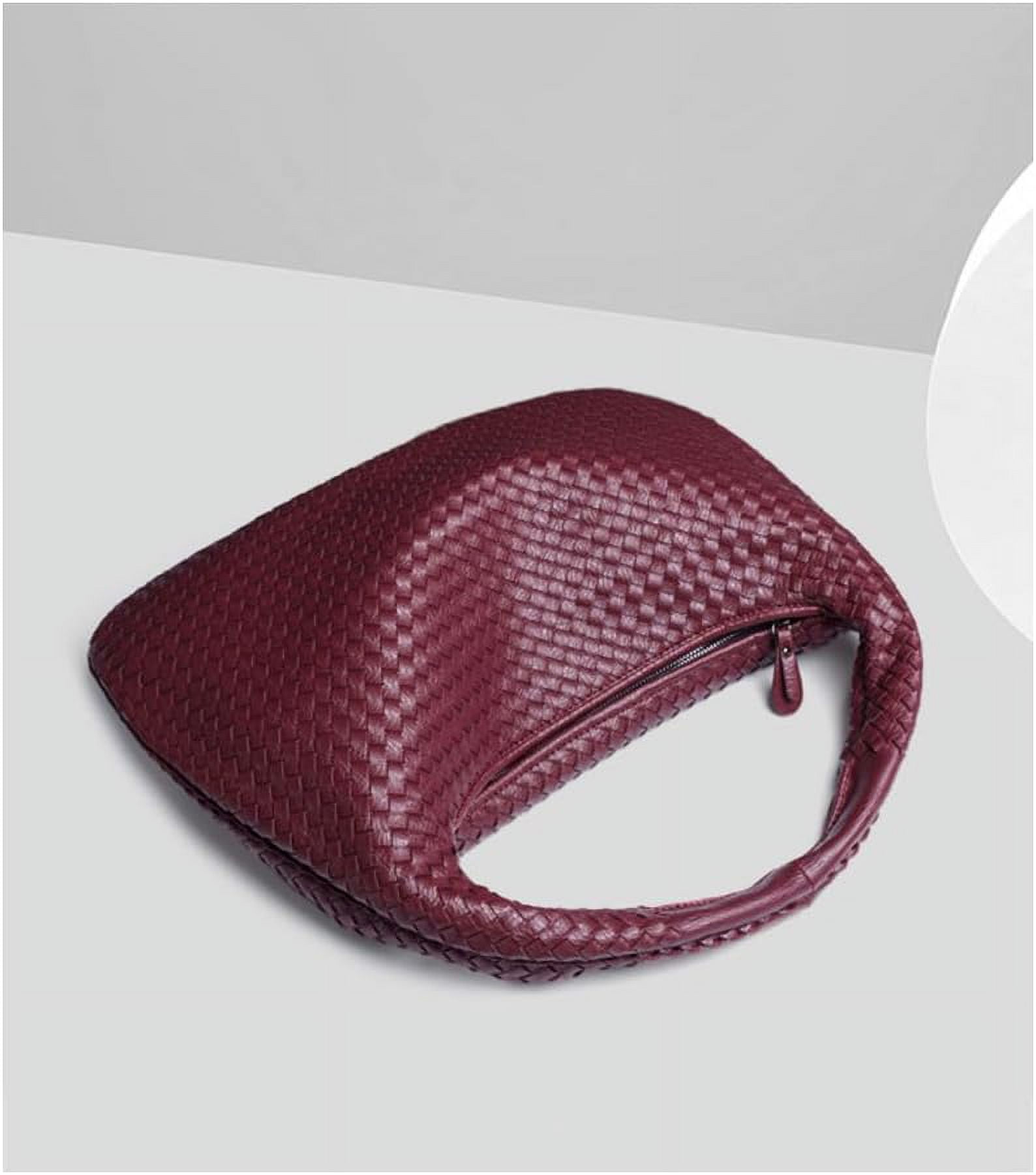 SikaFu Women Woven Vegan Leather Handbag Retro Top-handle Shoulder Bag Handmade Tote Bag Dumpling Purse Hobo Bag