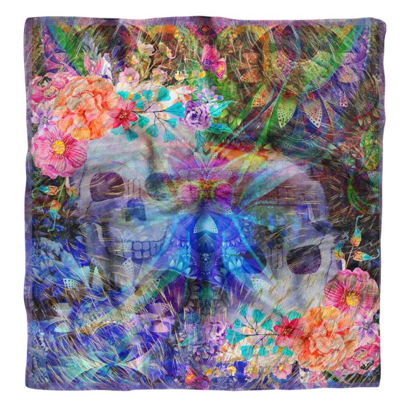 Phagun Blue Floral & Skull Pure Silk Printed Head Bandanas Summer Neck Wrap Square&nbsp;Scarf