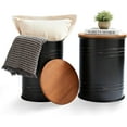 thumbnail image 7 of PERFNIQUE Farmhouse Storage End Table, Set of 2 Rustic Ottoman Seat Stool, Barrel Metal Accent Coffee Table with Round Wooden Lid for Living Room, Outdoor Patio Nesting End Tables (Black), 7 of 7