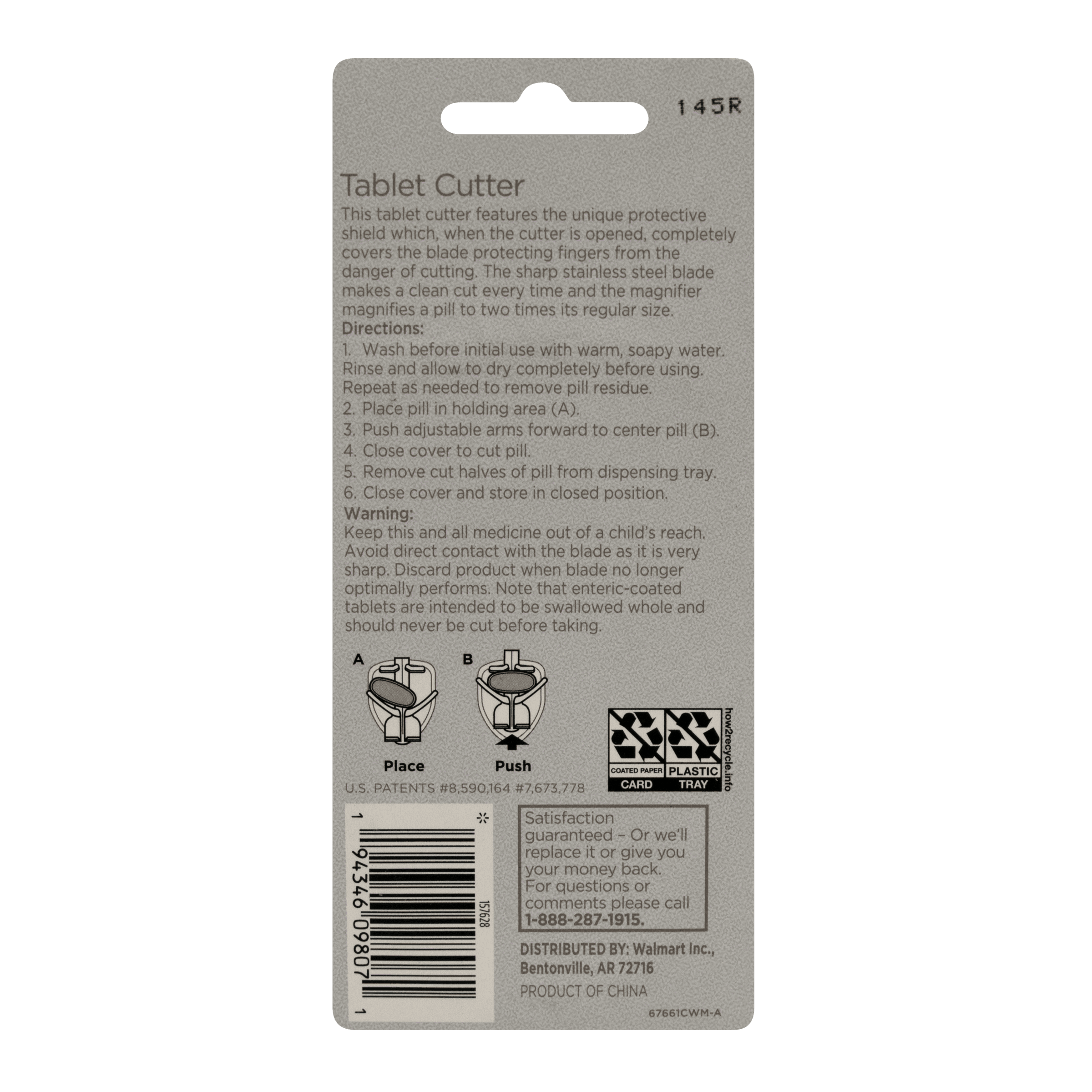 Equate Pill Cutter with Safety Shield & Magnifier – Plastic Medication Splitter