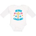 thumbnail image 3 of Inktastic Easter Jesus Loves Me with Cross and Flowers Boys or Girls Long Sleeve Baby Bodysuit, 3 of 5