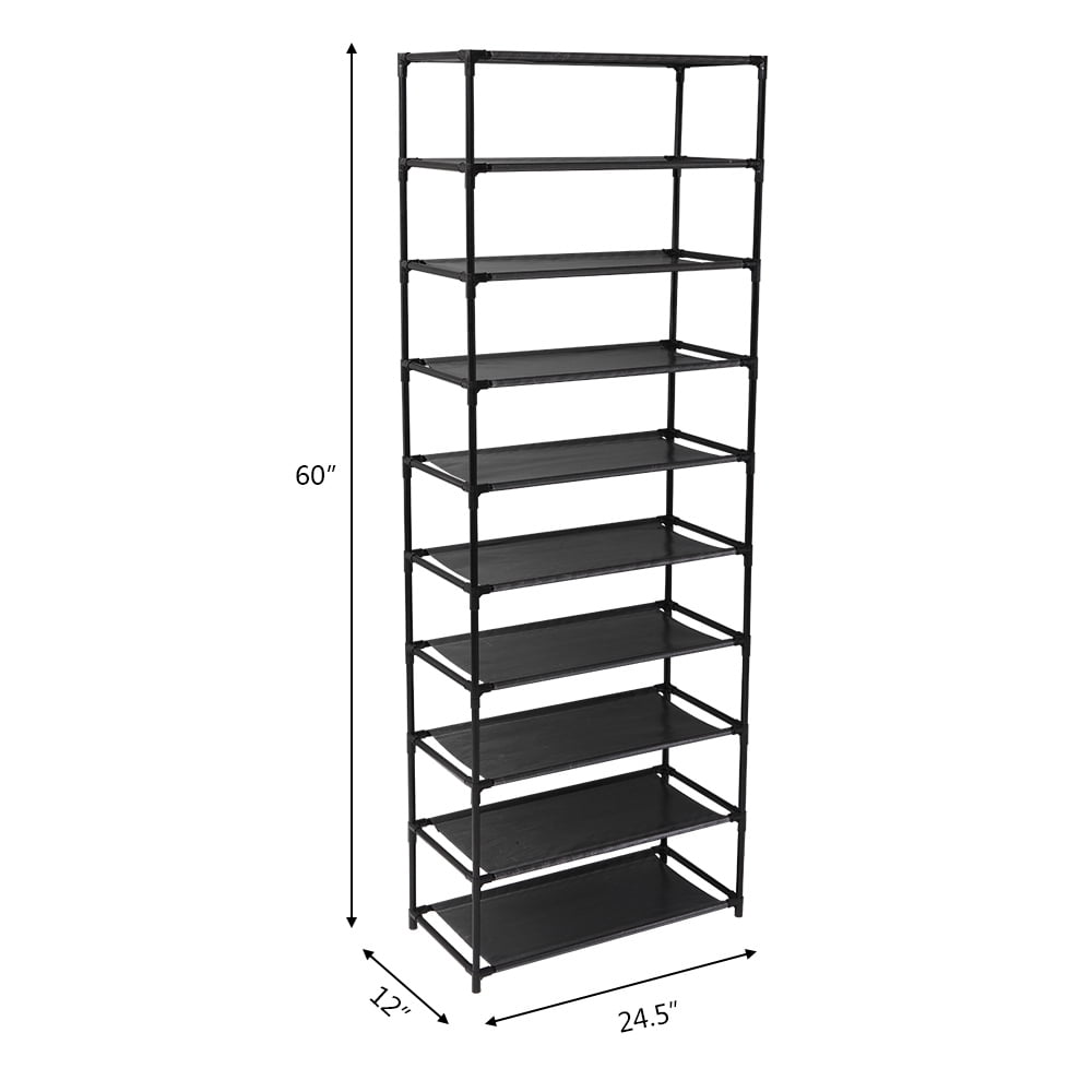 10 Tiers Metal Frame Tall Shoe Rack, Holds up to 30 Pairs, Non-Woven Fabric Sturdy Shoe Shelf, Easy Assembled Free Standing Shoe Rack for Entryway, Closets, Home