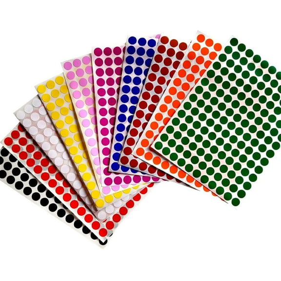 Color Coding Labels 3/8" (0.375) inch 10 mm Round Dot Stickers in 10 Different Colors – 1540 pack by Royal Green